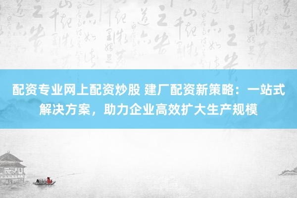 配资专业网上配资炒股 建厂配资新策略：一站式解决方案，助力企业高效扩大生产规模
