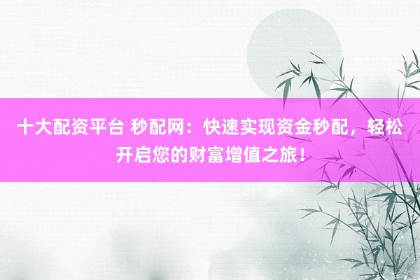十大配资平台 秒配网：快速实现资金秒配，轻松开启您的财富增值之旅！