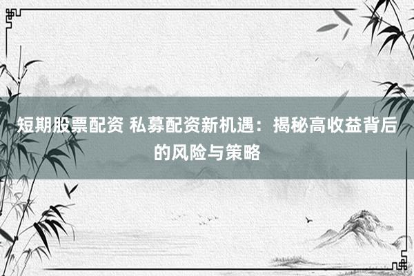短期股票配资 私募配资新机遇：揭秘高收益背后的风险与策略