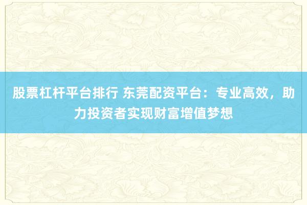 股票杠杆平台排行 东莞配资平台：专业高效，助力投资者实现财富增值梦想