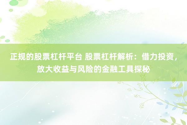 正规的股票杠杆平台 股票杠杆解析：借力投资，放大收益与风险的金融工具探秘