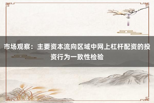 市场观察：主要资本流向区域中网上杠杆配资的投资行为一致性检验