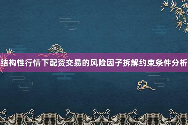 结构性行情下配资交易的风险因子拆解约束条件分析