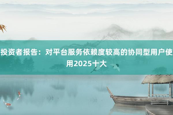 投资者报告：对平台服务依赖度较高的协同型用户使用2025十大